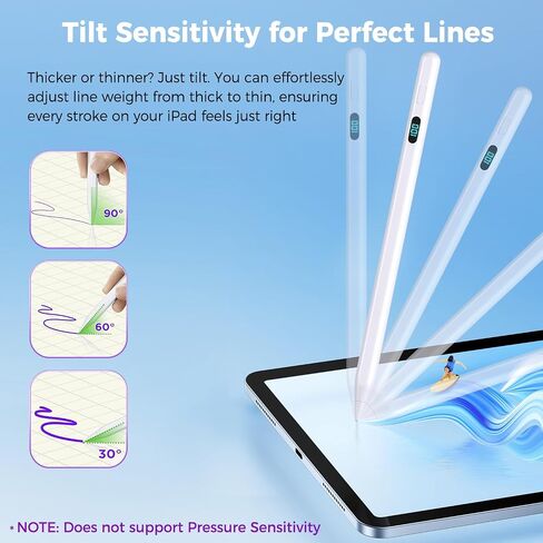 Stylus Pen for iPad 2018-2024,with Magnetic Attachment,USB-C Fast Charge,Tilt Sensitivity Palm Rejection,Compatible with Apple iPadPro11/12.9"/M4, iPadAir3/4/5/M2, iPad6-10, iPadMini5/6 in Saudi Arabia