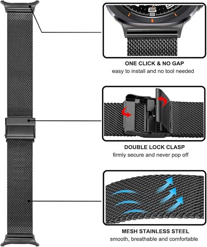 TRUMiRR Band Sets for Galaxy Watch Ultra 47mm, One Click Solid Stainless Steel Watchband + Mesh Strap No Gap Bands for Samsung Galaxy Watch 47mm (2024) in Saudi Arabia