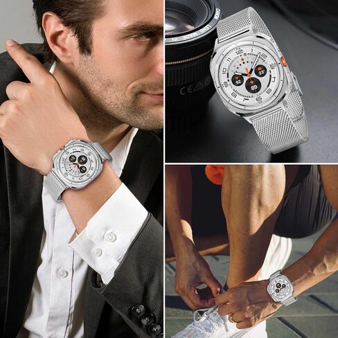 مجموعات أحزمة TRUMiRR لساعة Galaxy Watch Ultra 47 مم، سوار ساعة صلب من الفولاذ المقاوم للصدأ بنقرة واحدة + حزام شبكي بدون فجوة لساعة Samsung Galaxy Watch 47 مم (2024) in Kuwait