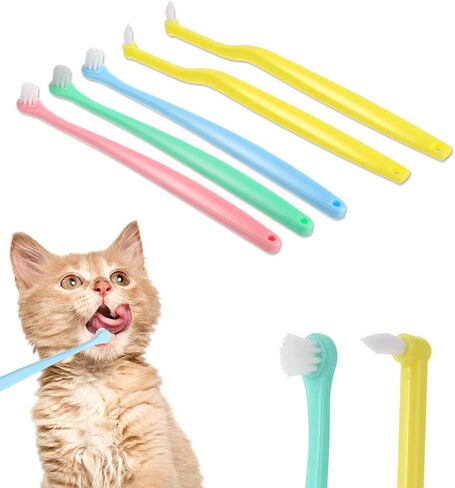 DIVINA VITAE 5Pcs Small Dog & Cat Toothbrush with Long Handle, 2 Styles Cat Tooth Brush Soft Silicone Pet Toothbrush for Cats, Round&Pointed Dog Tooth Brush for Pet Teeth Deep Clean in Saudi Arabia