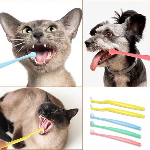 DIVINA VITAE 5Pcs Small Dog & Cat Toothbrush with Long Handle, 2 Styles Cat Tooth Brush Soft Silicone Pet Toothbrush for Cats, Round&Pointed Dog Tooth Brush for Pet Teeth Deep Clean in Saudi Arabia
