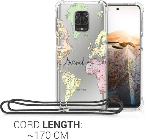 kwmobile Crossbody Case Compatible with Xiaomi Redmi Note 9S / 9 Pro / 9 Pro Max Case Strap - Travel Black/Multicolor/Transparent in Saudi Arabia