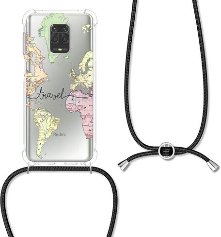 kwmobile Crossbody Case Compatible with Xiaomi Redmi Note 9S / 9 Pro / 9 Pro Max Case Strap - Travel Black/Multicolor/Transparent in Saudi Arabia