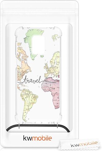 kwmobile Crossbody Case Compatible with Xiaomi Redmi Note 9S / 9 Pro / 9 Pro Max Case Strap - Travel Black/Multicolor/Transparent in Saudi Arabia