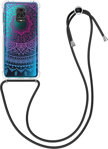 kwmobile Crossbody Case Compatible with Xiaomi Redmi Note 9S / 9 Pro / 9 Pro Max Case Strap - Travel Black/Multicolor/Transparent in Saudi Arabia