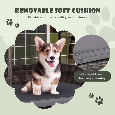 Giantex Wicker Dog House، سرير الكلب الروطان المرتفع مع سقف مقاوم للماء، غطاء وسادة قابل للغسل، إطار فولاذي، سرير كلب مرتفع داخلي وخارجي بيت الحيوانات الأليفة للكلاب الصغيرة المتوسطة والقطط، سهل التجميع in Kuwait
