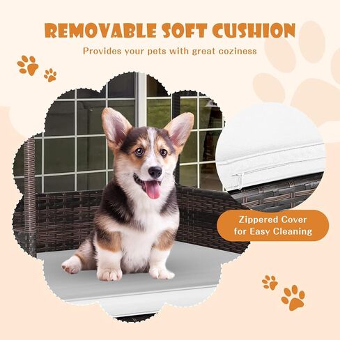 Giantex Wicker Dog House، سرير الكلب الروطان المرتفع مع سقف مقاوم للماء، غطاء وسادة قابل للغسل، إطار فولاذي، سرير كلب مرتفع داخلي وخارجي بيت الحيوانات الأليفة للكلاب الصغيرة المتوسطة والقطط، سهل التجميع in Kuwait