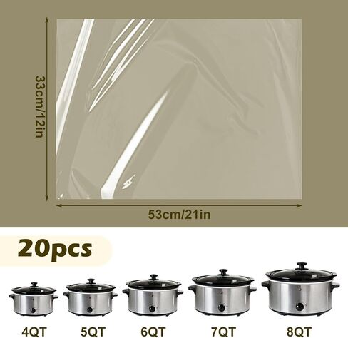 قطعة واحدة من حقيبة حمل الطباخ البطيء مقاس 17.7 بوصة و20 قطعة من بطانات الطبخ البطيء، بطانات نايلون كبيرة الحجم مقاس 13 × 21 بوصة، تناسب 3-8 كوارت in Kuwait
