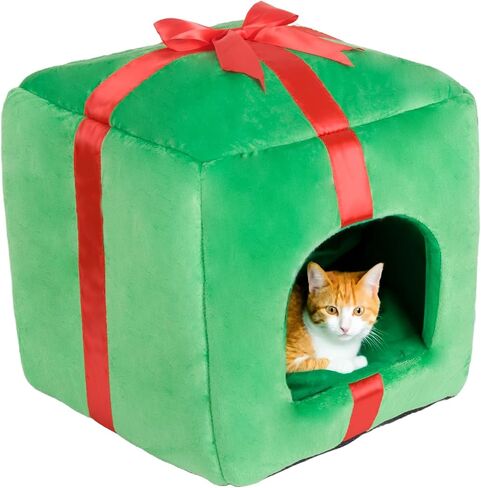 PowerKing Christmas Cat House Square Cat Bed Cat Cave قابل للإزالة والغسل للقطط مع قاعدة غير قابلة للانزلاق ووسادة، هدية رائعة لقطتك in Saudi Arabia