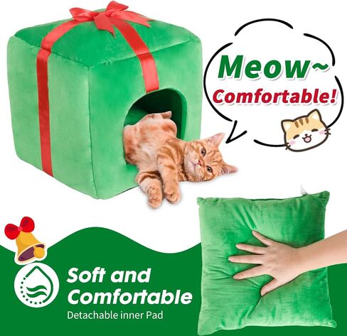 PowerKing Christmas Cat House Square Cat Bed Cat Cave قابل للإزالة والغسل للقطط مع قاعدة غير قابلة للانزلاق ووسادة، هدية رائعة لقطتك in Saudi Arabia