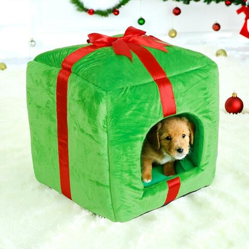 PowerKing Christmas Cat House Square Cat Bed Cat Cave قابل للإزالة والغسل للقطط مع قاعدة غير قابلة للانزلاق ووسادة، هدية رائعة لقطتك in Saudi Arabia