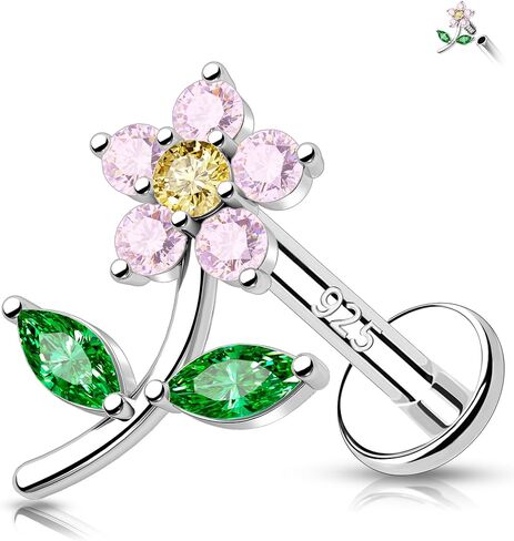 Melighting Sterling Silver Flower Cartilage Earring Internally Threaded 16G Silver Helix Earring Clear CZ 925 Silver Tragus Piercing Jewelry 8mm Helix Stud Flat Back Earring for Women in Kuwait