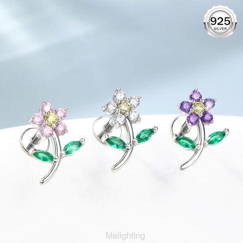 Melighting Sterling Silver Flower Cartilage Earring Internally Threaded 16G Silver Helix Earring Clear CZ 925 Silver Tragus Piercing Jewelry 8mm Helix Stud Flat Back Earring for Women in Kuwait