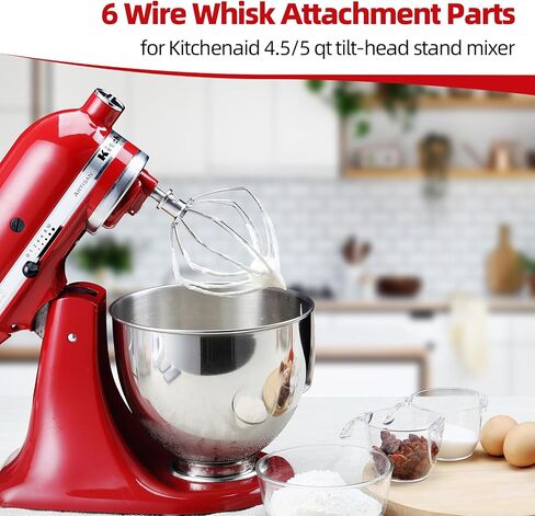 Geesta Whisk Attachment for KitchenAid Stand Mixer, 100% Stainless Steel Wire Whip Tool for 4.5/5 QT k45 k45ww ksm90 Mixer, Kitchen Aid Replacement Beaters Parts Accessories, Dishwasher Safe in Saudi Arabia