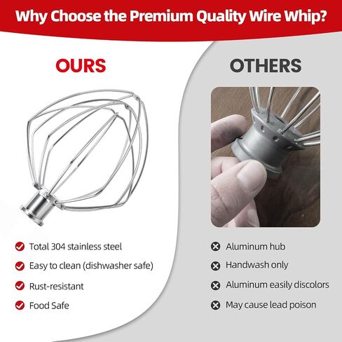 Geesta Whisk Attachment for KitchenAid Stand Mixer, 100% Stainless Steel Wire Whip Tool for 4.5/5 QT k45 k45ww ksm90 Mixer, Kitchen Aid Replacement Beaters Parts Accessories, Dishwasher Safe in Saudi Arabia