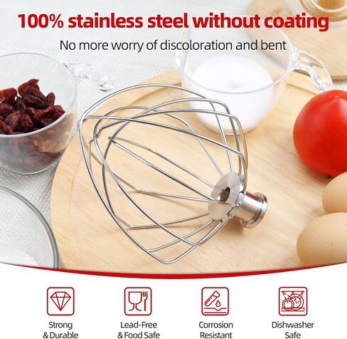 Geesta Whisk Attachment for KitchenAid Stand Mixer, 100% Stainless Steel Wire Whip Tool for 4.5/5 QT k45 k45ww ksm90 Mixer, Kitchen Aid Replacement Beaters Parts Accessories, Dishwasher Safe in Saudi Arabia