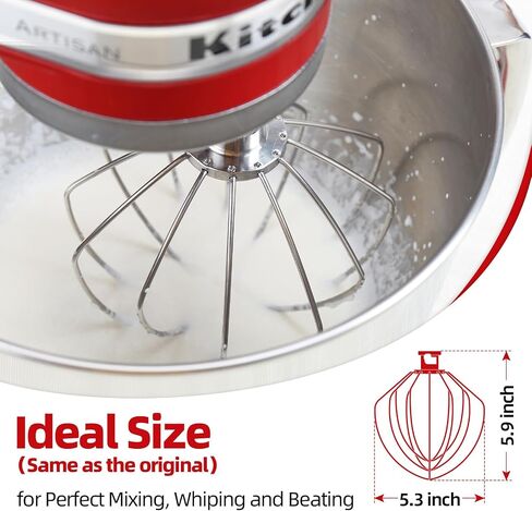 Geesta Whisk Attachment for KitchenAid Stand Mixer, 100% Stainless Steel Wire Whip Tool for 4.5/5 QT k45 k45ww ksm90 Mixer, Kitchen Aid Replacement Beaters Parts Accessories, Dishwasher Safe in Saudi Arabia