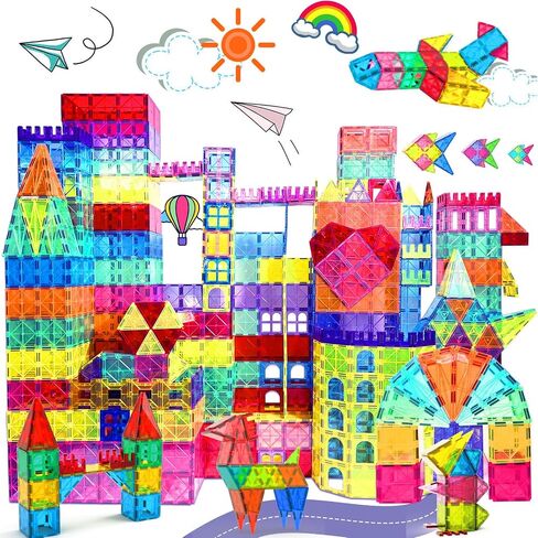 Magnetic Tiles - 130PCS Magnetic Blocks for Kids, Magnet Tiles Building Blocks Set with 2 Cars, Construction STEM Magnet Toys Gift for Kids, Boys and Girls 3 4 5 6 7 8+ Year Old in Saudi Arabia