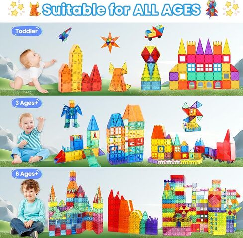 Magnetic Tiles - 130PCS Magnetic Blocks for Kids, Magnet Tiles Building Blocks Set with 2 Cars, Construction STEM Magnet Toys Gift for Kids, Boys and Girls 3 4 5 6 7 8+ Year Old in Saudi Arabia