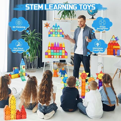 Magnetic Tiles - 130PCS Magnetic Blocks for Kids, Magnet Tiles Building Blocks Set with 2 Cars, Construction STEM Magnet Toys Gift for Kids, Boys and Girls 3 4 5 6 7 8+ Year Old in Saudi Arabia