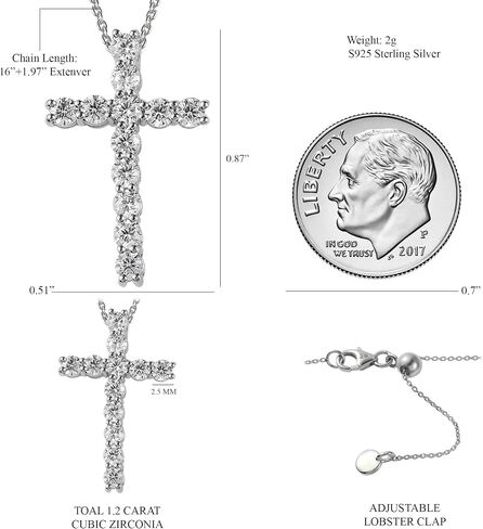 Cross Necklace for Women 925 Sterling Silver Cubic Zirconia Cross Crucifix Pendant Necklace Simple Dainty Necklace Anniversary Birthday Christmas Gifts for Women 18 Inch in Saudi Arabia