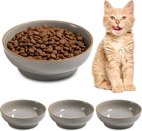 Ceramic Cat Bowl Dishes for Food and Water, Safe Food-Grade Porcelain 5.3 in 3 Pack Cat Dishes and Plates for Feeding Indoor Cats, Kittens and Small Dogs, Durable & Dishwasher Safe Pet Dish, Black in Saudi Arabia