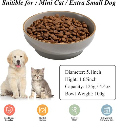 Ceramic Cat Bowl Dishes for Food and Water, Safe Food-Grade Porcelain 5.3 in 3 Pack Cat Dishes and Plates for Feeding Indoor Cats, Kittens and Small Dogs, Durable & Dishwasher Safe Pet Dish, Black in Saudi Arabia