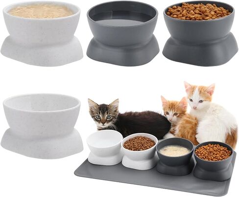 4 قطع من أوعية القطط المرتفعة بزاوية 15 درجة مع حصيرة من السيليكون أوعية القطط المرتفعة الملائمة للقطط ومضادة للقيء وأوعية طعام القطط والماء للقطط الداخلية والقطط الصغيرة in Kuwait
