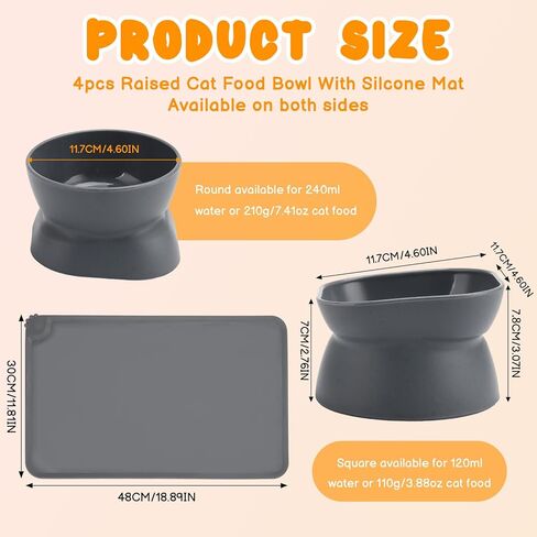 4 قطع من أوعية القطط المرتفعة بزاوية 15 درجة مع حصيرة من السيليكون أوعية القطط المرتفعة الملائمة للقطط ومضادة للقيء وأوعية طعام القطط والماء للقطط الداخلية والقطط الصغيرة in Kuwait