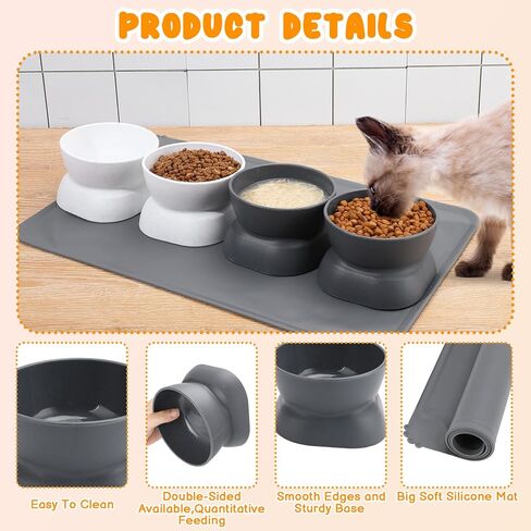 4 قطع من أوعية القطط المرتفعة بزاوية 15 درجة مع حصيرة من السيليكون أوعية القطط المرتفعة الملائمة للقطط ومضادة للقيء وأوعية طعام القطط والماء للقطط الداخلية والقطط الصغيرة in Kuwait