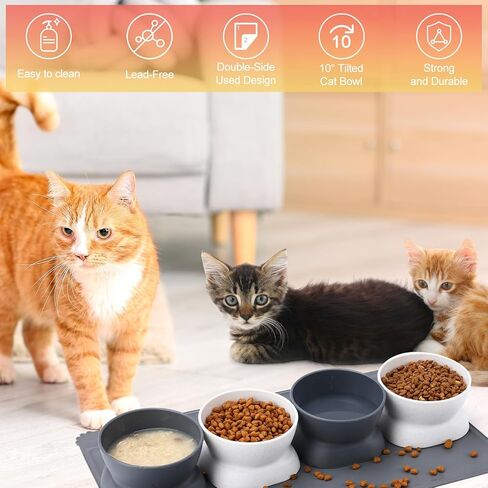 4 قطع من أوعية القطط المرتفعة بزاوية 15 درجة مع حصيرة من السيليكون أوعية القطط المرتفعة الملائمة للقطط ومضادة للقيء وأوعية طعام القطط والماء للقطط الداخلية والقطط الصغيرة in Kuwait