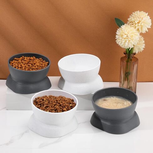 4 قطع من أوعية القطط المرتفعة بزاوية 15 درجة مع حصيرة من السيليكون أوعية القطط المرتفعة الملائمة للقطط ومضادة للقيء وأوعية طعام القطط والماء للقطط الداخلية والقطط الصغيرة in Kuwait