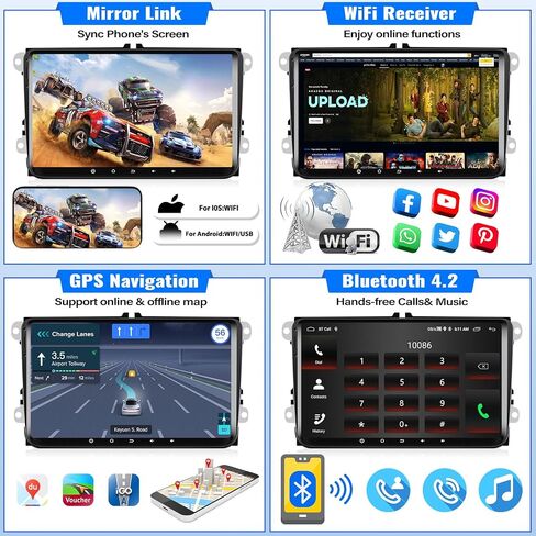 UNITOPSCI 2G+64G 9 Inch Android 13 Car Stereo for VW Jetta Passat Seat Golf MK5 Tiguan Skoda EOS Wireless CarPlay Android Auto Touchscreen Bluetooth GPS Navigation Mirror Link FM/RDS SWC Camera Mic in Saudi Arabia