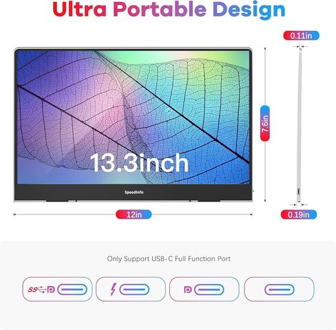 Computer Monitors, Ultra-Slim 13.3'' 1080P FHD USB-C Laptop Monitor IPS Eye Care External Display, Eye Care External Screen w/Smart Cover for Mac Laptop PC Phone Mac Xbox PS4 PS5 in Saudi Arabia