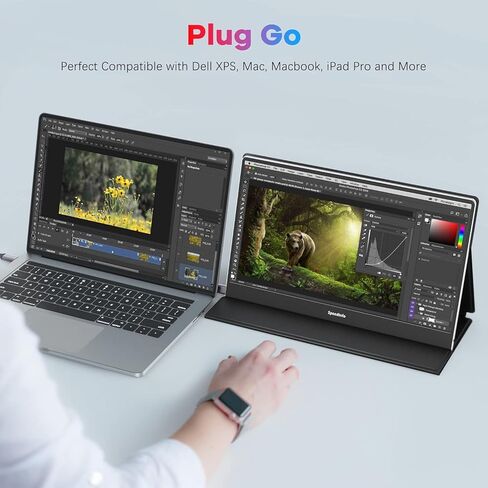 Computer Monitors, Ultra-Slim 13.3'' 1080P FHD USB-C Laptop Monitor IPS Eye Care External Display, Eye Care External Screen w/Smart Cover for Mac Laptop PC Phone Mac Xbox PS4 PS5 in Saudi Arabia