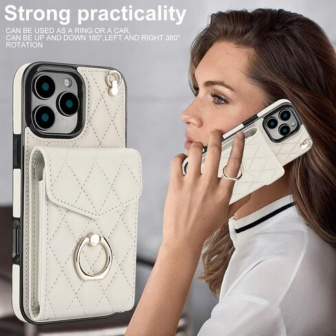 حافظة محفظة لهاتف iPhone 16 Pro Max/Apple 16 Pro Max مع حامل بطاقة، جلد بولي يوريثان مع حزام معصم بحبل كروس للنساء حافظة لهاتف iPhone 16 Pro Max.Lanyard أرجواني in Saudi Arabia
