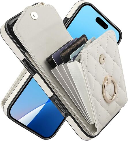 حافظة محفظة لهاتف iPhone 16 Pro Max/Apple 16 Pro Max مع حامل بطاقة، جلد بولي يوريثان مع حزام معصم بحبل كروس للنساء حافظة لهاتف iPhone 16 Pro Max.Lanyard أرجواني in Saudi Arabia