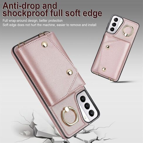 for Samsung Galaxy S21 Case for Women, Crossbody Wallet Case with Credit Card Holder Lanyard Shockproof Purse Kickstand Case for Samsung Galaxy S21.Crossbody Rose Gold in Kuwait