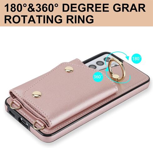 for Samsung Galaxy S21 Case for Women, Crossbody Wallet Case with Credit Card Holder Lanyard Shockproof Purse Kickstand Case for Samsung Galaxy S21.Crossbody Rose Gold in Kuwait