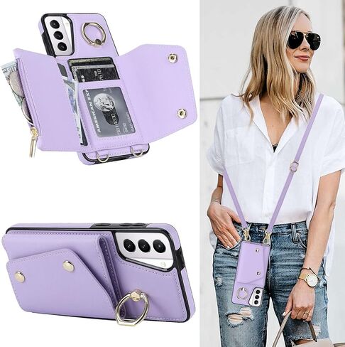 for Samsung Galaxy S21 Case for Women, Crossbody Wallet Case with Credit Card Holder Lanyard Shockproof Purse Kickstand Case for Samsung Galaxy S21.Crossbody Rose Gold in Kuwait