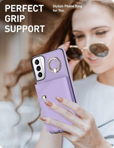 for Samsung Galaxy S21 Case for Women, Crossbody Wallet Case with Credit Card Holder Lanyard Shockproof Purse Kickstand Case for Samsung Galaxy S21.Crossbody Rose Gold in Kuwait