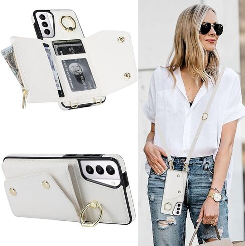 for Samsung Galaxy S21 Case for Women, Crossbody Wallet Case with Credit Card Holder Lanyard Shockproof Purse Kickstand Case for Samsung Galaxy S21.Crossbody Rose Gold in Kuwait