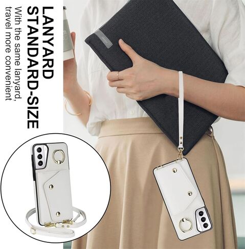 for Samsung Galaxy S21 Case for Women, Crossbody Wallet Case with Credit Card Holder Lanyard Shockproof Purse Kickstand Case for Samsung Galaxy S21.Crossbody Rose Gold in Kuwait