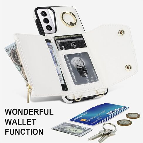 for Samsung Galaxy S21 Case for Women, Crossbody Wallet Case with Credit Card Holder Lanyard Shockproof Purse Kickstand Case for Samsung Galaxy S21.Crossbody Rose Gold in Kuwait