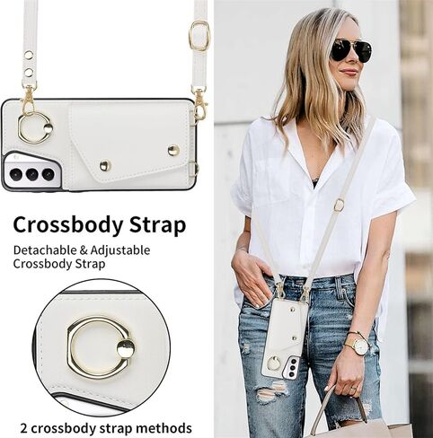 for Samsung Galaxy S21 Case for Women, Crossbody Wallet Case with Credit Card Holder Lanyard Shockproof Purse Kickstand Case for Samsung Galaxy S21.Crossbody Rose Gold in Kuwait