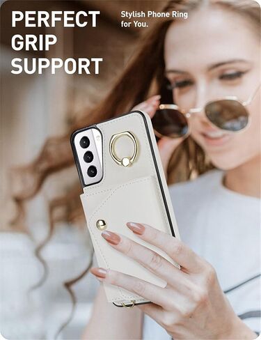 for Samsung Galaxy S21 Case for Women, Crossbody Wallet Case with Credit Card Holder Lanyard Shockproof Purse Kickstand Case for Samsung Galaxy S21.Crossbody Rose Gold in Kuwait