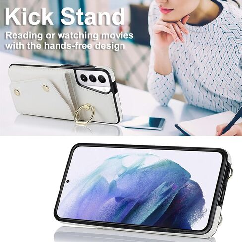 for Samsung Galaxy S21 Case for Women, Crossbody Wallet Case with Credit Card Holder Lanyard Shockproof Purse Kickstand Case for Samsung Galaxy S21.Crossbody Rose Gold in Kuwait