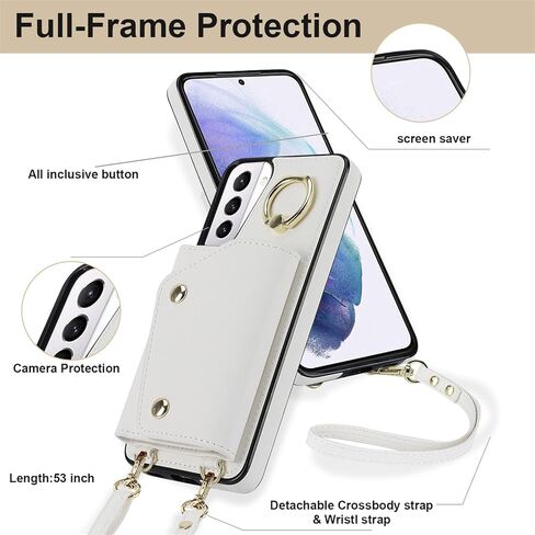 for Samsung Galaxy S21 Case for Women, Crossbody Wallet Case with Credit Card Holder Lanyard Shockproof Purse Kickstand Case for Samsung Galaxy S21.Crossbody Rose Gold in Kuwait