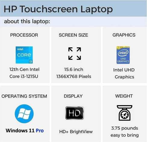 كمبيوتر محمول HP 2024 أحدث Pavilion مقاس 15.6 بوصة عالي الدقة يعمل باللمس للأعمال، معالج Intel i3-1215U سداسي النوى بسرعة تصل إلى 4.4 جيجا هرتز، وذاكرة الوصول العشوائي 16 جيجا بايت، و1 تيرابايت SSD، ورسومات UHD، وشحن سريع، وبطارية 10+ ساعات، وWin 11 Pro + in Saudi Arabia
