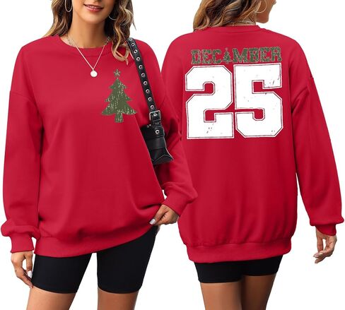 JINTING Christmas Sweatshirts for Women December 25 Graphic Sweater Classic Christmas Tree Pullover Blouse in Saudi Arabia